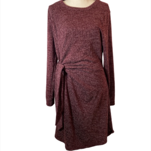 Ces Femme Burgundy Black Heathered Side Tie Long Sleeve Sweater Dress - Picture 1 of 11